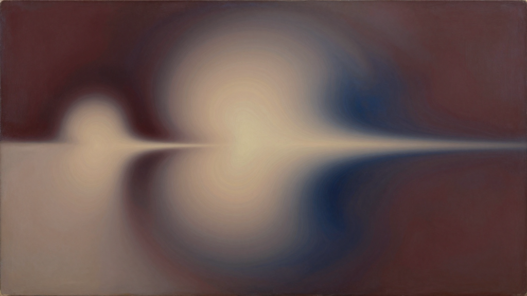 Ilustração abstrata de uma corrente luminosa deslocando-se entre formas