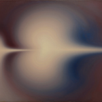 Ilustração abstrata de uma corrente luminosa deslocando-se entre formas