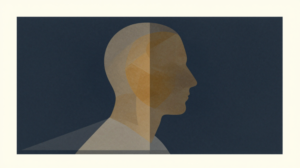 Perfil humano abstrato formado por planos equilibrados que representam a mediação do ego