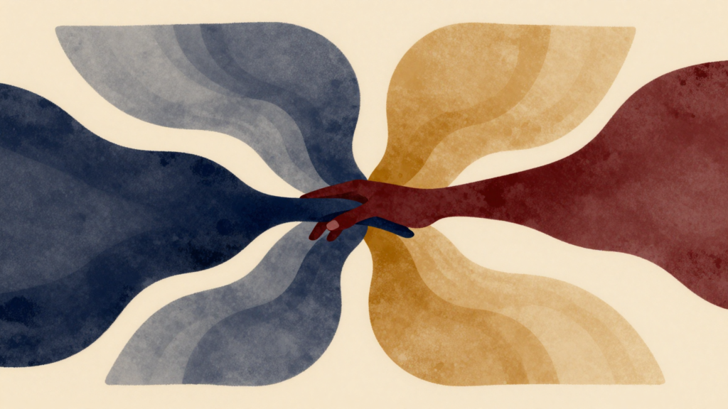 Ilustração abstrata sobre formação reativa e tendências psíquicas opostas