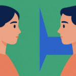 Duas figuras frente a frente ligadas por formas abstratas que representam identificação projetiva