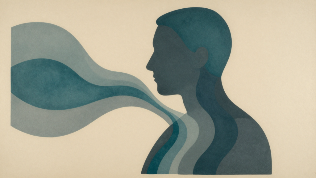 Ilustração abstrata de formas fluindo para o interior de uma figura humana