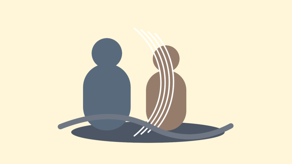 Ilustração abstrata de duas figuras em ambiente sóbrio, associada ao verbete luto e melancolia