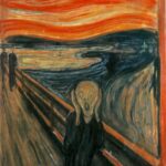 Figura humana diante de um céu ondulante na pintura O Grito, de Edvard Munch