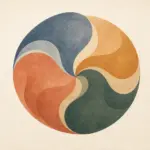Formas abstratas convergem em uma composição circular equilibrada, representando a integração na fase genital