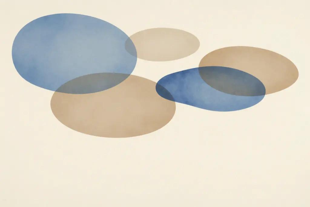 Formas abstratas sobrepostas sugerindo a passagem de uma experiência psíquica para a produção de sentido