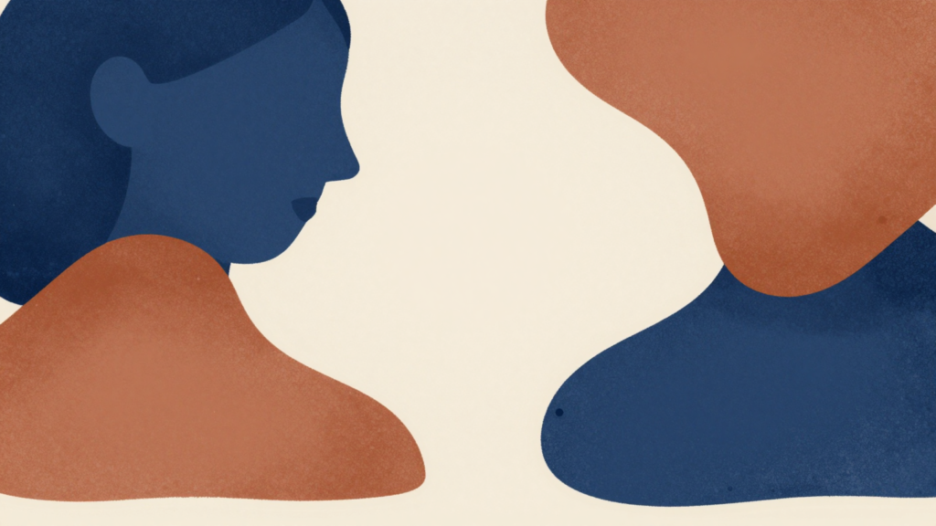 Formas humanas abstratas em relação de cuidado, representando a mãe suficientemente boa