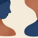 Formas humanas abstratas em relação de cuidado, representando a mãe suficientemente boa