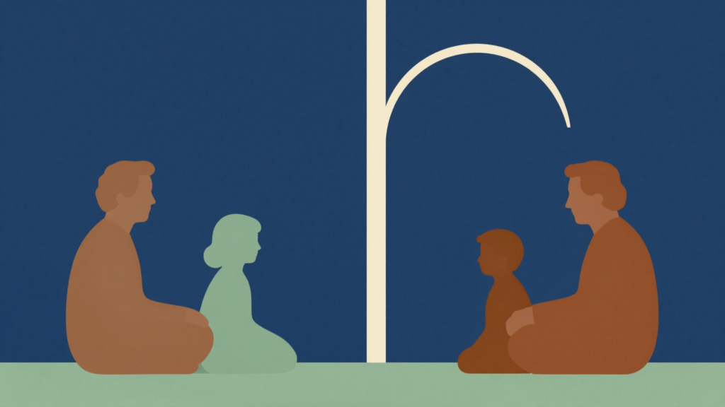 Formas relacionais separadas por uma estrutura mediadora representando a metáfora paterna