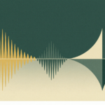 Ondas abstratas em verde e âmbar representando componentes sonoros da representação-palavra