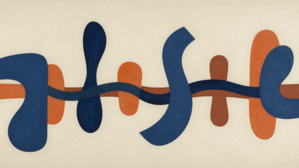 Formas abstratas encadeadas representando relações entre significantes