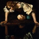 Narciso contempla seu reflexo em pintura de Caravaggio